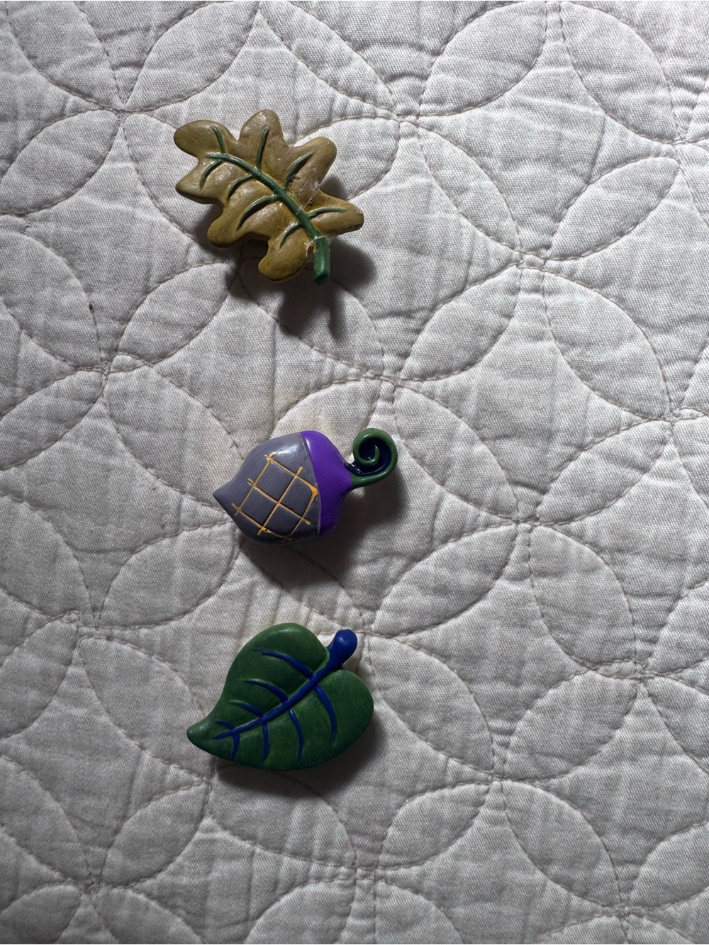 Leaf and acorn button covers- Green, Purple, Tan